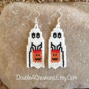 TRICK or Treat Ghost Beaded Earrings, New, Handmade by Me